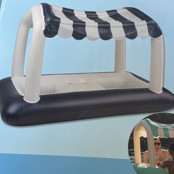 Striped Inflatable Cabana Floating Lounge Bar